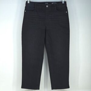J Jill Denim High Rise Cropped Women's 10 Black Stretch Mom Jeans Boho Preppy